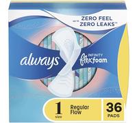 ALWAYS Infinity, Size 1, Regular Sanitary Pads with Wings, Unscented, 36 Count