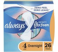 Always Infinity Overnight Pads with Wings, Unscented, Size 4, 26 ct