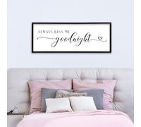 Always Kiss Me Goodnight Sign Wall Decor 40"X15" Master Bedroom Above Bed Large Wooden Framed for Couples Over Bed Wall Hanging Art (Black)