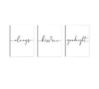 Always Kiss Me Goodnight Wall Sign 12"x16" Set of 3 Bedroom Wall Decor Above Bed for Couples Large Framed Pictures Over Bed Love Home Decor