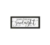 Always Kiss Me Goodnight Wall Sign: Master Bedroom Wall Decor Above Bed Framed Aesthetic Farmhouse Bedroom Decor for Couples Rustic Family Sign Minimalist Wall Art Wall Plaques 6" x 14.5"