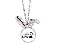 Always Kiss Me Quote Art Deco Fashion Rabbit Necklace Pendant Bunny Animal Jewelry Gift