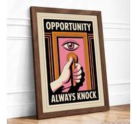 Always Knock Art Deco Framed Wall Art Print A4 Walnut | Ready to Hang, Premium Gi Paper, Fade-Resistant Inks, Securely Packaged, UK Made