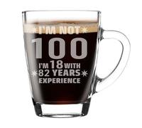 Always Looking Good 100th Birthday Coffee Mug Gift for Her or Him - Engraved Glass Mug 300ml - Funny Birthday I'm Not 100 I'm 18 with Experience Keepsake