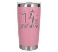 Always Looking Good 14th Birthday Gift 14 & Fabulous Engraved Insulated Travel Mug Gift for Her Present for 14 Year Old Light Pink Thermal Coffee Flask Travel Mugs with Lids