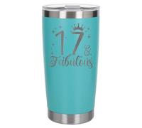 Always Looking Good 17th Birthday Gift 17 & Fabulous Engraved Insulated Travel Mug Gift for Her Present for 17 Year Old Turquoise Thermal Coffee Flask Travel Mugs with Lids