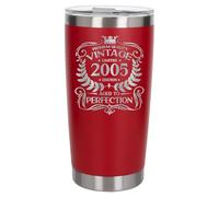 Always Looking Good 20th Birthday Gift Vintage 2005 Aged to Perfection Engraved Insulated Travel Mug Present for 20 Year Old Red Thermal Coffee Flask Travel Mugs with Lids