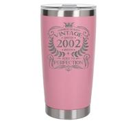 Always Looking Good 24th Birthday Gift Vintage 2002 Aged to Perfection Engraved Insulated Travel Mug Present for 24 Year Old Light Pink Thermal Coffee Flask Travel Mugs with Lids