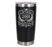 Always Looking Good 25th Birthday Gift Vintage 2001 Aged to Perfection Engraved Insulated Travel Mug Present for 25 Year Old Black Thermal Coffee Flask Travel Mugs with Lids