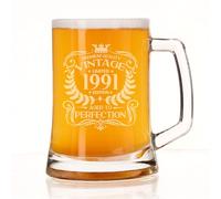 Always Looking Good 35th Birthday Gift for Men Vintage 1991 Aged to Perfection Engraved Beer Stein Glass Mug Present for 35 Year Old Etched Lager Half Litre Beer Stein Tanker Glasses