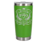 Always Looking Good 35th Birthday Gift Vintage 1990 Aged to Perfection Engraved Insulated Travel Mug Present for 35 Year Old Green Thermal Coffee Flask Travel Mugs with Lids