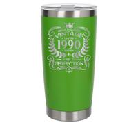 Always Looking Good 36th Birthday Gift Vintage 1990 Aged to Perfection Engraved Insulated Travel Mug Present for 36 Year Old Green Thermal Coffee Flask Travel Mugs with Lids