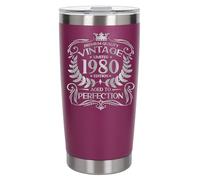 Always Looking Good 45th Birthday Gift Vintage 1980 Aged to Perfection Engraved Insulated Travel Mug Present for 45 Year Old Dark Pink Thermal Coffee Flask Travel Mugs with Lids