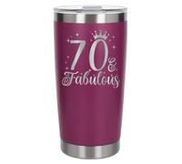 Always Looking Good 70th Birthday Gift 70 & Fabulous Engraved Insulated Travel Mug Gift for Her Present for 70 Year Old Dark Pink Thermal Coffee Flask Travel Mugs with Lids