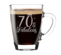 Always Looking Good 70th Birthday Gift for Women 70 & Fabulous Engraved Glass Mug Gift for Coffee Lovers Tea Cup Present for 70 Year Old 300ml Coffee Mug Funny Novelty Mug Gift for Men or Women