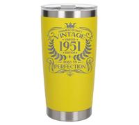 Always Looking Good 74th Birthday Gift Vintage 1951 Aged to Perfection Engraved Insulated Travel Mug Present for 74 Year Old Yellow Thermal Coffee Flask Travel Mugs with Lids