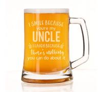 Always Looking Good Beer Stein Gift for Uncle - Engraved Glass Beer Mug Present 500ml - Funny I Smile Because You're My Uncle I Laugh Because There's Nothing You Can Do About It Keepsake