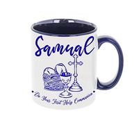 Always Looking Good Blue Personalised First Holy Communion Mug Gift Custom 1st Communion Gift Unique Religious Gift for Kids Personalised First Holy Communion Mug Gift Blue Mug with Blue Handle Gift