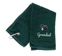 Always Looking Good Embroidered Dark Green Lawn Bowls Towel for Grandad Tri-Fold Luxury Velour 50cm x 40cm Custom Bowling Towel with Carabiner