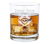 Always Looking Good Engraved Pirate Rum Glass 'Instant Pirate Just Add Rum' Skull & Crossbones Design Pirate Glass Funny Tumbler Novelty Gift for Rum Lovers Lowball Tumbler Glasses Birthday Gifts
