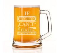 Always Looking Good Funny Beer Stein Gift for Grandad - Engraved Glass Beer Mug Present - Novelty Grandfather Gift Keepsake - If Grandad Can't Fix It We're All Screwed Design - 500ml