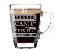 Always Looking Good Funny Glass Coffee Mug Gift for Grandad - Engraved Glass Mug Present - Novelty Grandfather Gift Keepsake - If Grandad Can't Fix It We're All Screwed Design - 300ml
