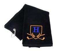 Always Looking Good Golf Towel with Monogrammed Embroidery Initial Letter Luxury Velour 50cm x 40cm Custom Embroidered Golf Towel with Carabiner Clip Gift- Golf Gifts for Men (Black, H)