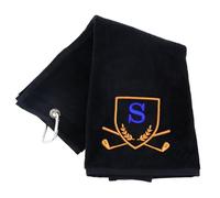 Always Looking Good Golf Towel with Monogrammed Embroidery Initial Letter Luxury Velour 50cm x 40cm Custom Embroidered Golf Towel with Carabiner Clip Gift- Golf Gifts for Men (Black, S)
