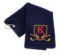 Always Looking Good Golf Towel with Monogrammed Embroidery Initial Letter Luxury Velour 50cm x 40cm Custom Embroidered Golf Towel with Carabiner Clip Gift- Golf Gifts for Men (Navy, K)