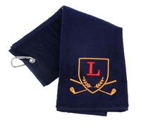 Always Looking Good Golf Towel with Monogrammed Embroidery Initial Letter Luxury Velour 50cm x 40cm Custom Embroidered Golf Towel with Carabiner Clip Gift- Golf Gifts for Men (Navy, L)