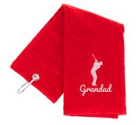 Always Looking Good Luxury Velour Golf Towel for Grandad - Red - 50cm x 40cm - Personalised Embroidered Golfer Design with Carabiner Clip - Machine Washable