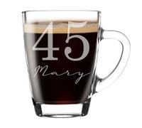 Always Looking Good Personalised 45th Birthday Glass Coffee Mug with Name - 300ml Personalised Mug for Women & Men, UK Engraved Gift for Birthday Presents, Unique Coffee Gift for him or her