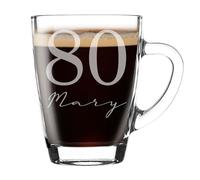 Always Looking Good Personalised 80th Birthday Glass Coffee Mug with Name - 300ml Personalised Mug for Women & Men, UK Engraved Gift for Birthday Presents, Unique Coffee Gift for him or her
