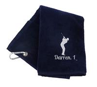 Always Looking Good Personalised Embroidered Golf Towel with Any Name Any Font Luxury Velour 50cm x 40cm Custom Embroidered Golf Towel with Carabiner Clip Gift- Golf Gifts for men and women (Navy)