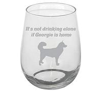 Always Looking Good Personalised Engraved Alaskan Malamute 50cl Stemless Wine Glass Gift for Dog Lovers Laser Engraved with Name Its Not Drinking Alone if The Dog is Home (Empty)