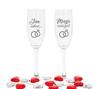 Always Looking Good Personalised Engraved Engagement Set of 2 Champagne Flute Glass Set Asked Said Yes with Names Congratulations on Your Engagement Gift (Filled with Chocolate Hearts)