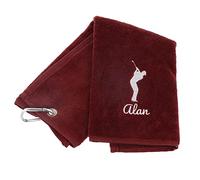 Always Looking Good Personalised Golf Towel Burgundy with Any Name Any Font Luxury Velour 50cm x 40cm Custom Embroidered Golf Towel with Carabiner Clip Gift- Golf Gifts for men and women