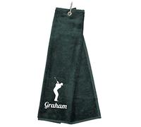 Always Looking Good Personalised Golf Towel Dark Green with Any Name Any Font Luxury Velour 50cm x 40cm Custom Embroidered Golf Towel with Carabiner Clip Gift- Golf Gifts for men and women