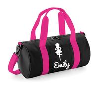 Always Looking Good Personalised Irish Dancer Gym Bag for Kids & Girls, 12L Durable Training Barrel Holdall Bag, 20x20x40cm Stylish Dance Storage - Black/Hot Pink