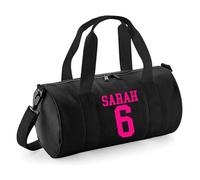 Always Looking Good Personalised Name & Number Design Barrel Bag for Boys & Girls, 12L Durable Training Holdall Bag, 20x20x40cm Stylish Storage for Sports & Travel Gear - Black