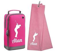 Always Looking Good Personalised Tri Fold Golf Towel & Shoe Bag Gift Set - Luxury Velour 50cm x 40cm Custom Towel & Shoe Bag - Pink