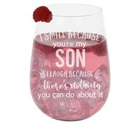 Always Looking Good Stemless Gin Glass Gift for Son - Engraved Gin Glass 590ml - Funny I Smile Because You're My Son I Laugh Because There's Nothing You Can Do About It Keepsake