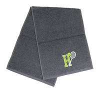 Always Looking Good Tennis Towel with Monogrammed Embroidery Initial Gift for Men & Women, Training Accessory Gift, Gym Towel Present for Tennis Players Birthday, Retirement, Christmas - Grey, H