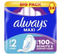 Always Maxi Long Sanitary Pads (Size 2) Wings Pack of 24 for Stronger Days, Sanitary Napkins, Up to 100% Protection & Comfort Cushion