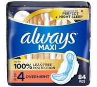 Always Maxi Overnight Pads with Wings for Women, Size 4, Overnight Absorbency, Unscented, 84 Count (3 Packs of 28)
