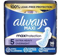 Always Maxi Overnight Pads with Wings, Size 5, Extra Heavy Overnight, Unscented, 36 Count