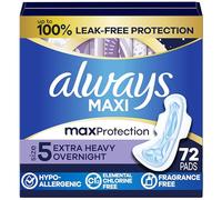 Always Maxi Overnight Pads with Wings, Size 5, Extra Heavy Overnight, Unscented, 72 Count