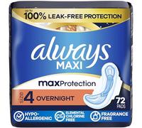 Always Maxi Overnight Women's Wings Inserts for Women, Size 4, Absorbent Overnight, Unscented, Up to 100% Leak-free Protection, 72 Pcs