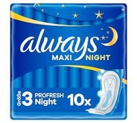 Always Maxi Profresh Night Sanitary Pads (Size 3) Pack of 10 Neutralises Odours Super Fit Super Absorbent Individually Packed