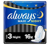 Always Maxi Sanitary Towels, Size 3, Night, 16 Towels with Wings, Very Abundant Night Flow, Ultra Absorbent Heart and Leak Proof Barriers